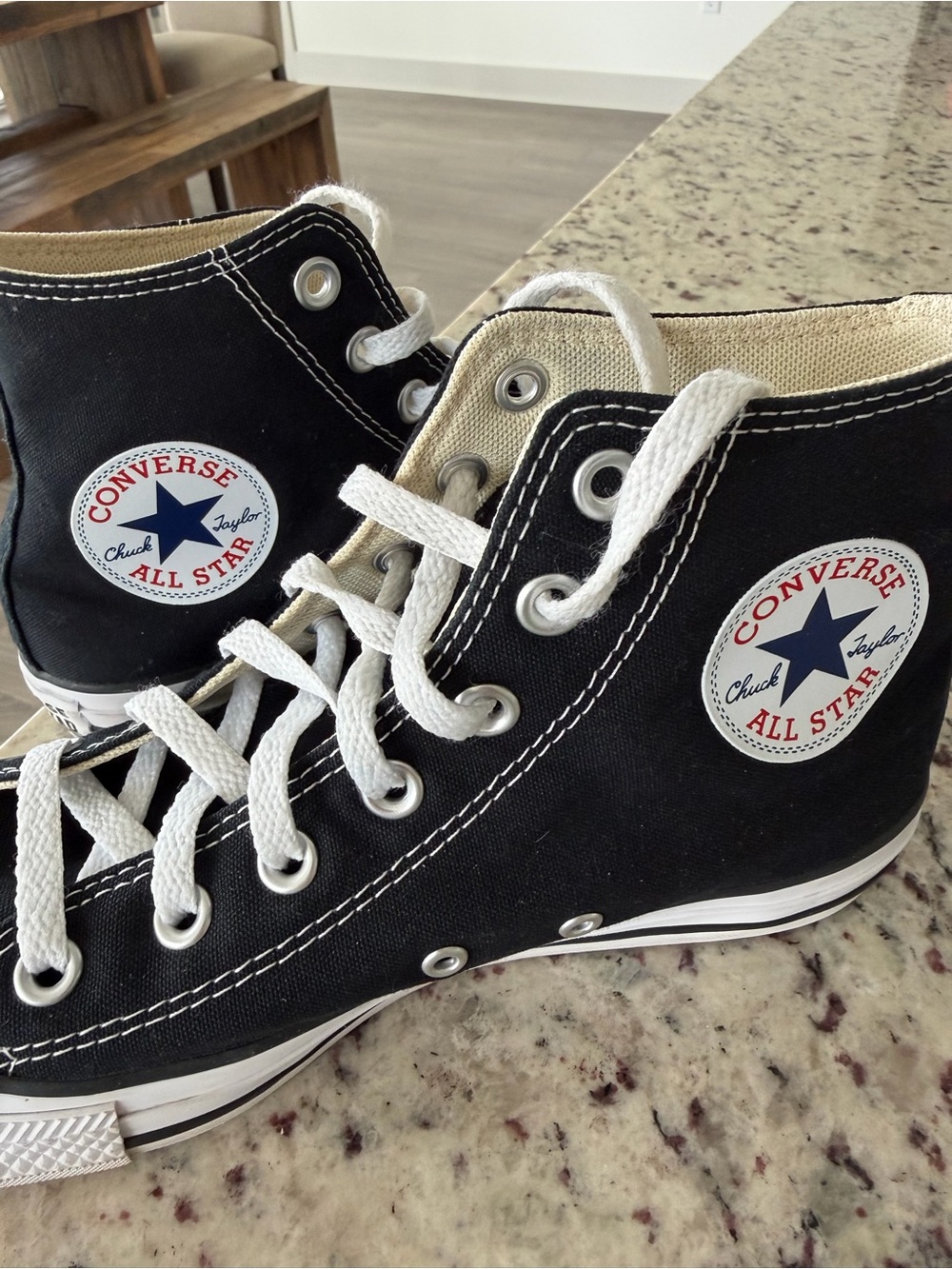 Converse Women’s High Top Canvas Sneakers in Black and White - Picture 6 of 12